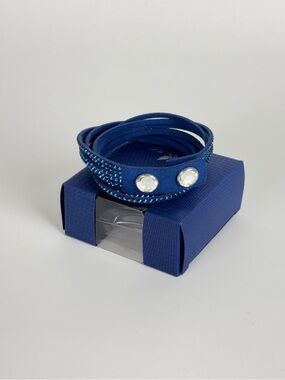 Swarovski Blue Crystal Leather Wrap Bracelet